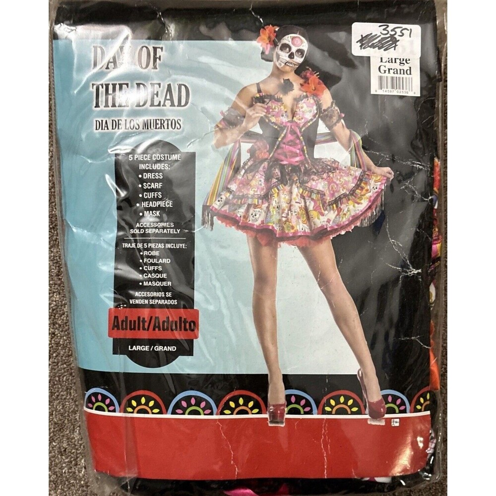 DAY OF THE DEAD DIA DE LOS MUERTOS ADULT WOMENS SEXY COSTUME MEXICO SKELETON LG